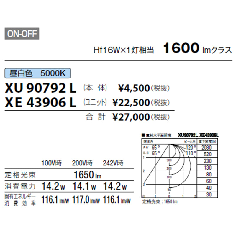 防雨・防湿一体型ベースライト 本体 / XU 90792 L